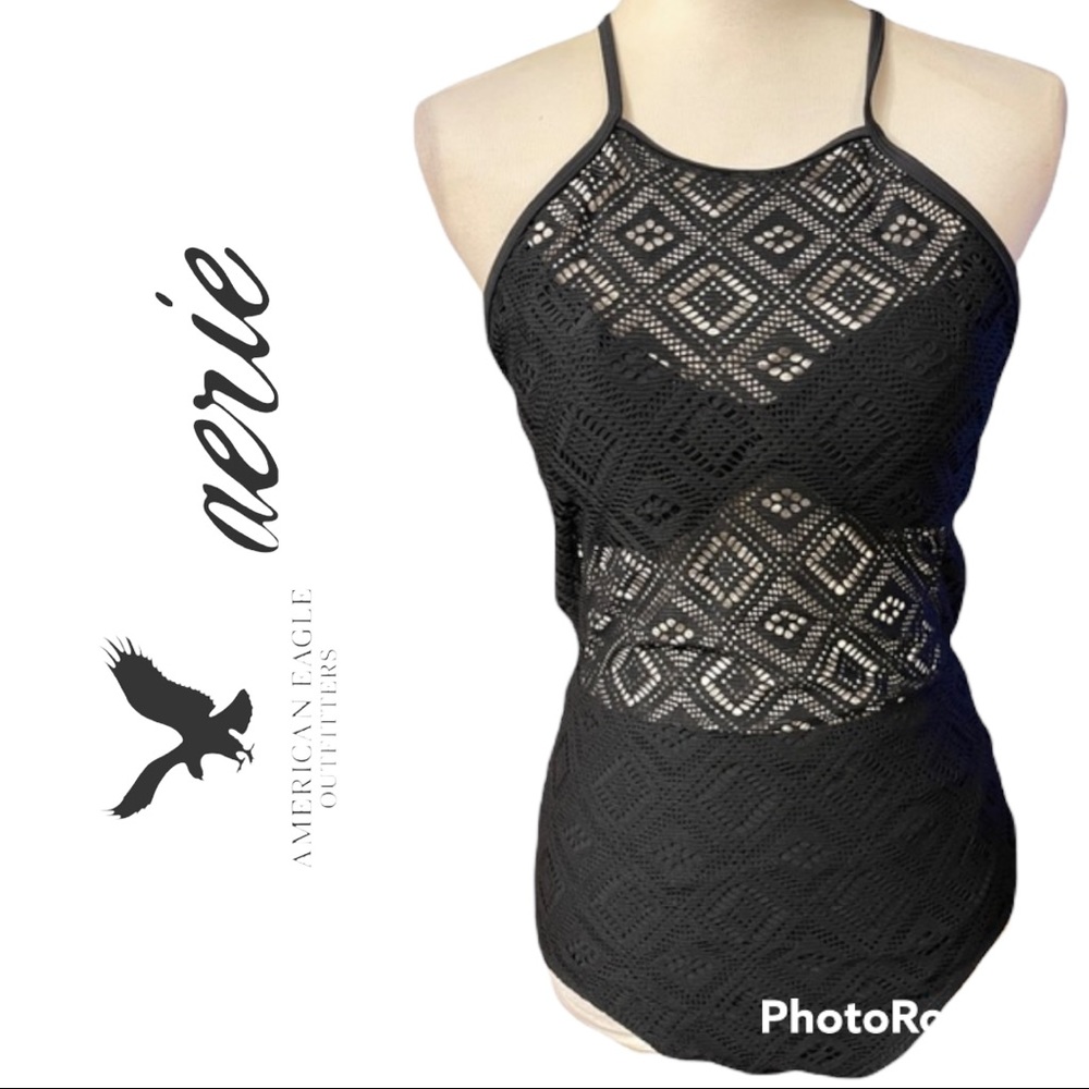 Aerie | Black Lace Peek through one pc swim suit medium